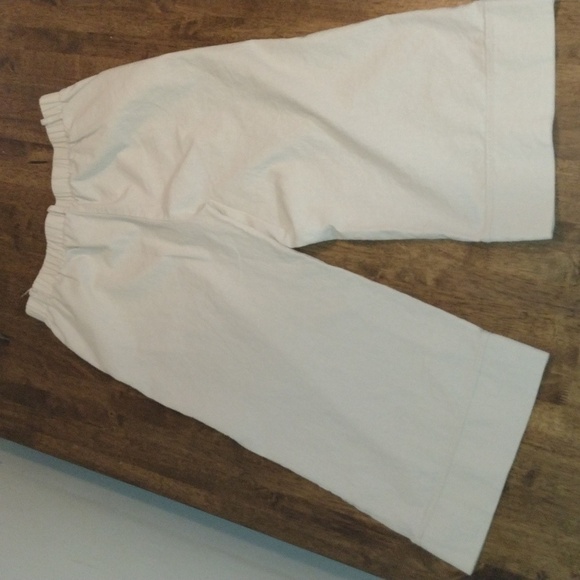 Joie Cream Wide Leg Cropped Pull On Elastic Waist Linen Blend Pants Lagenlook L - Picture 7 of 7